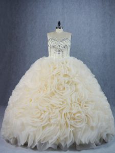 Colorful Sleeveless Beading and Ruffles Lace Up Quinceanera Gown with Light Yellow Brush Train