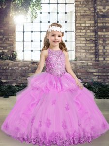 Glorious Floor Length Ball Gowns Sleeveless Lilac Kids Formal Wear Lace Up