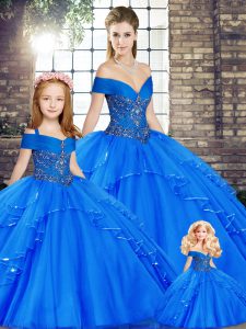 Royal Blue Off The Shoulder Neckline Beading and Ruffles Sweet 16 Dresses Sleeveless Lace Up