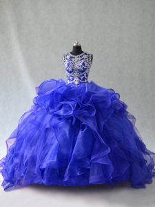 Customized Royal Blue Scoop Neckline Beading Quinceanera Dresses Sleeveless Lace Up