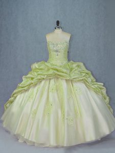 Sleeveless Brush Train Lace Up Beading and Appliques Sweet 16 Quinceanera Dress