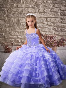 Amazing Lavender Sleeveless Organza Lace Up Pageant Dress Wholesale for Party and Sweet 16 and Wedding Party