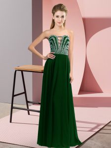 Custom Made Dark Green Lace Up Dress for Prom Beading Sleeveless Floor Length