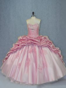 Pink Sleeveless Beading and Appliques and Pick Ups Lace Up Sweet 16 Dress