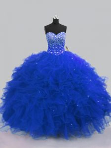 Captivating Ball Gowns Sweet 16 Dress Royal Blue Sweetheart Tulle Sleeveless Floor Length Lace Up