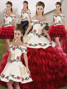 Exceptional Wine Red Sleeveless Organza Lace Up Vestidos de Quinceanera for Military Ball and Sweet 16 and Quinceanera
