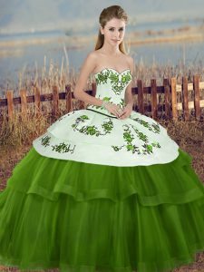 Sumptuous Sleeveless Floor Length Embroidery and Bowknot Lace Up Quince Ball Gowns with Green