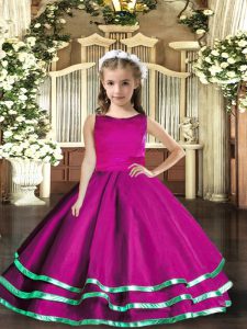 Fuchsia Ball Gowns Ruffled Layers Little Girls Pageant Gowns Lace Up Tulle Sleeveless Floor Length