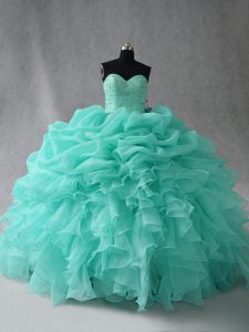 Fashion Floor Length Lace Up Sweet 16 Dresses Aqua Blue for Sweet 16 and Quinceanera with Beading and Ruffles and Pick U