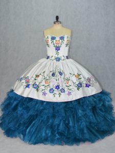 Smart Embroidery and Ruffles Vestidos de Quinceanera Blue Lace Up Sleeveless
