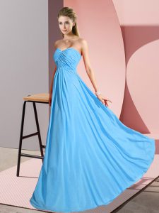Excellent Floor Length Baby Blue Prom Dresses Chiffon Sleeveless Ruching