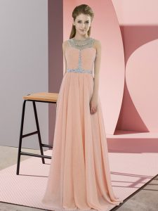 Latest Beading Prom Evening Gown Peach Zipper Sleeveless Floor Length