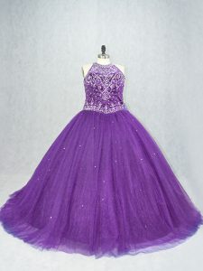 Trendy Purple Sleeveless Beading Lace Up 15th Birthday Dress