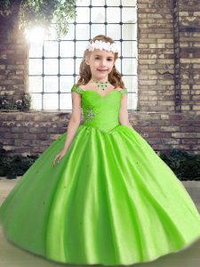 Beading and Ruching Little Girls Pageant Dress Wholesale Lace Up Sleeveless Floor Length