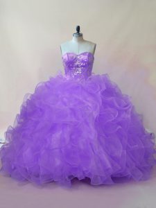 Lavender Sleeveless Beading and Ruffles Lace Up Sweet 16 Quinceanera Dress