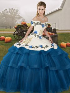Sleeveless Brush Train Lace Up Embroidery and Ruffled Layers Quinceanera Gowns