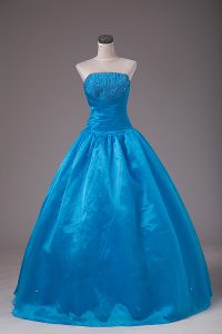 Blue Sleeveless Organza Lace Up Ball Gown Prom Dress for Sweet 16 and Quinceanera
