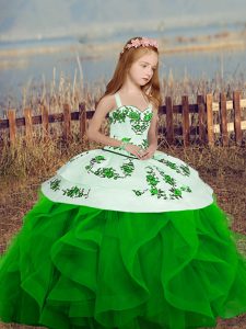 Beauteous Organza Straps Sleeveless Lace Up Embroidery and Ruffles Girls Pageant Dresses in Green