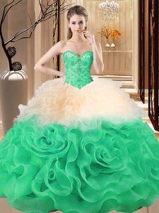 Sweetheart Sleeveless Lace Up Quinceanera Dresses Multi-color Fabric With Rolling Flowers