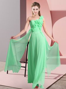 Nice One Shoulder Sleeveless Lace Up Bridesmaid Dress Green Chiffon