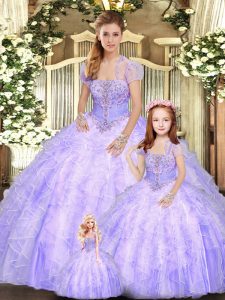 Lavender Quinceanera Dresses Military Ball and Sweet 16 and Quinceanera with Beading and Appliques and Ruffles Strapless