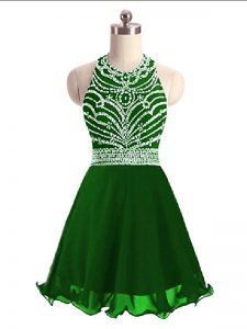 Latest Mini Length A-line Sleeveless Green Prom Dresses Lace Up