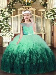 Glorious Sleeveless Floor Length Lace and Ruffles Backless Pageant Gowns with Multi-color