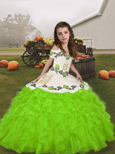 Fashionable Organza Lace Up Pageant Gowns Sleeveless Floor Length Embroidery and Ruffles