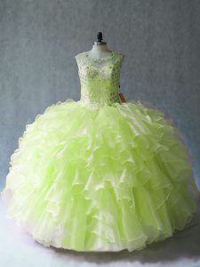 Ball Gowns Sweet 16 Dress Yellow Green Scoop Organza Sleeveless Floor Length Lace Up