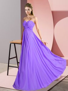 Lavender Lace Up Sweetheart Ruching Prom Gown Chiffon Sleeveless