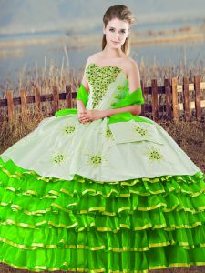 Sweet Green Lace Up Quinceanera Dress Beading and Ruffled Layers Sleeveless Floor Length