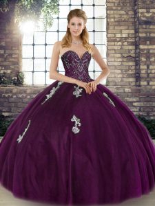 Ball Gowns Quince Ball Gowns Dark Purple Sweetheart Tulle Sleeveless Floor Length Lace Up