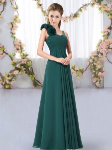 Free and Easy Peacock Green Sleeveless Floor Length Hand Made Flower Lace Up Quinceanera Court Dresses