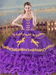 Purple Sleeveless Organza Lace Up Ball Gown Prom Dress for Sweet 16 and Quinceanera