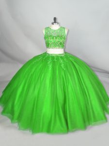 Fantastic Beading and Appliques Quinceanera Gown Green Lace Up Sleeveless Floor Length