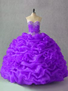 Purple Sleeveless Beading and Pick Ups and Hand Made Flower Floor Length Sweet 16 Dresses