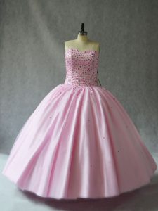 Pink Quinceanera Dresses Sweet 16 and Quinceanera with Beading Sweetheart Sleeveless Lace Up