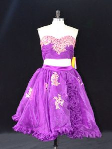 Mini Length Zipper Prom Gown Eggplant Purple for Prom and Party with Appliques and Ruffles