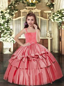Coral Red Sleeveless Taffeta Lace Up Pageant Gowns for Party and Sweet 16 and Wedding Party