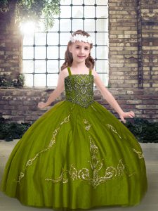 Cute Olive Green Sleeveless Tulle Lace Up Pageant Gowns for Party and Military Ball and Wedding Party