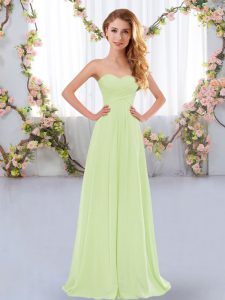 Pretty Yellow Green Empire Ruching Wedding Party Dress Lace Up Chiffon Sleeveless Floor Length