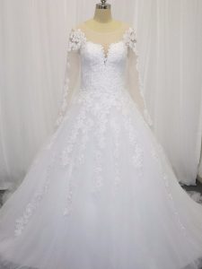Long Sleeves Court Train Beading and Lace Zipper Wedding Gowns
