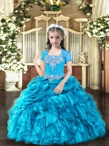 Organza Sleeveless Floor Length High School Pageant Dress and Beading and Ruffles