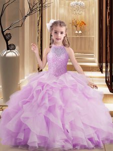 Floor Length Ball Gowns Sleeveless Lilac Little Girls Pageant Dress Lace Up