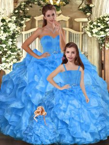 Low Price Baby Blue Sleeveless Ruffles Floor Length Sweet 16 Dresses