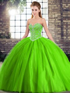 Romantic Sleeveless Tulle Brush Train Lace Up Quinceanera Gowns for Military Ball and Sweet 16 and Quinceanera