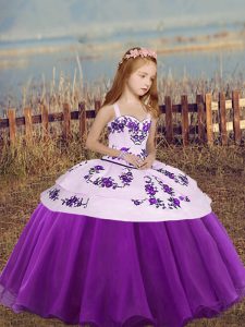 Eggplant Purple Sleeveless Organza Lace Up Little Girls Pageant Dress Wholesale for Party and Wedding Party