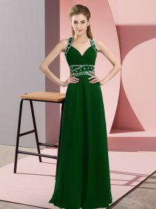 Floor Length Empire Sleeveless Dark Green Prom Dresses Backless