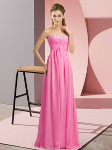 Luxurious Rose Pink Empire Chiffon Sweetheart Sleeveless Beading Floor Length Lace Up Evening Dress