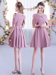 Mini Length Zipper Wedding Party Dress Pink for Wedding Party with Ruching